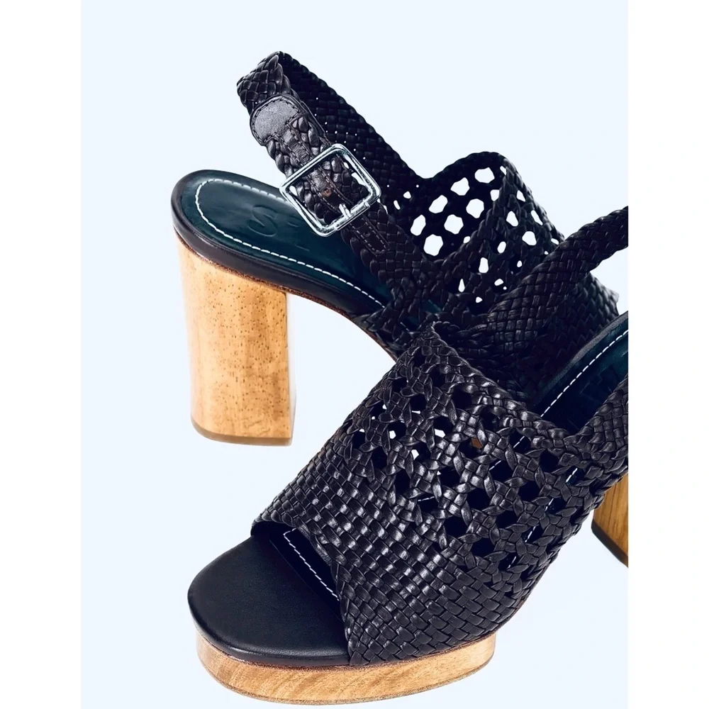 STAUD Black leather Woven Platform Sandals size 8 - Picture 4 of 11